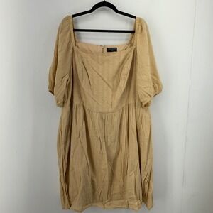 Lane Bryant Tan Clip Dot Puff Sleeve Square Neck Dress Sz. 20 Prairie Farmhouse